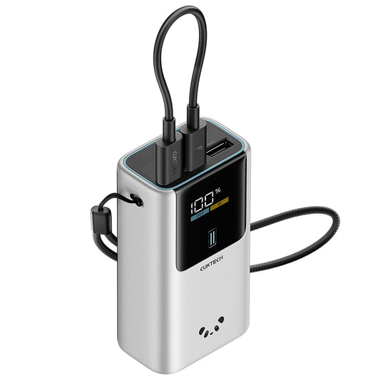 Cuktech PB1055 ulkoinen akku, 10000mAh, 55W, QC + PD, 1 x USB-A - 2 x USB-C, harmaa CKPB1055GBTG