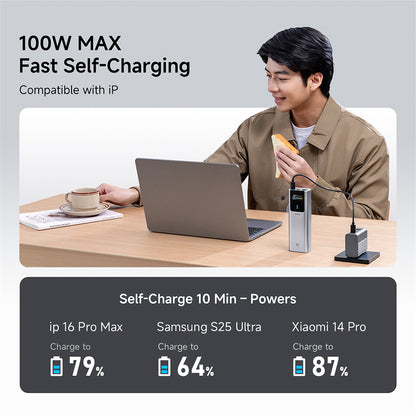 Cuktech PB150P ulkoinen akku, 15000mAh, 120W, QC + PD, 1 x USB-A - 2 x USB-C, harmaa CKPB150POSGR