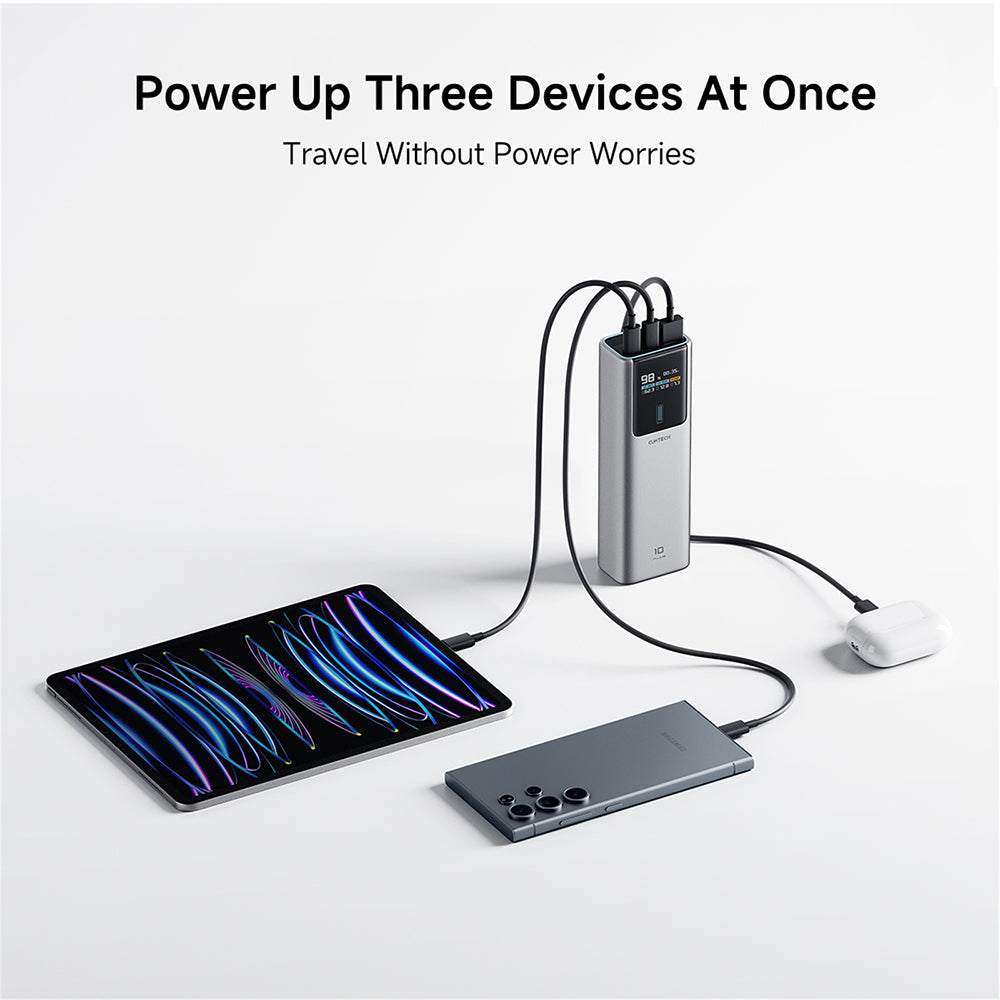 Cuktech PB150P ulkoinen akku, 15000mAh, 120W, QC + PD, 1 x USB-A - 2 x USB-C, harmaa CKPB150POSGR