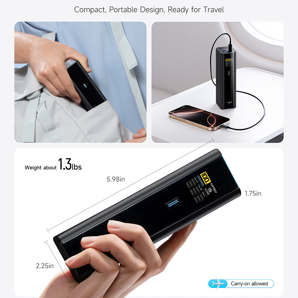 Cuktech PB200U -varavirtalähde, 20 000 mAh, 210 W, QC + PD, 1 x USB-A – 2 x USB-C, valkoinen CKPB200UGLGR
