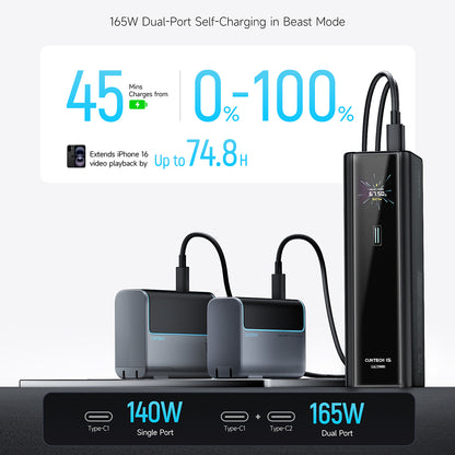 Cuktech PB200U -varavirtalähde, 20 000 mAh, 210 W, QC + PD, 1 x USB-A – 2 x USB-C, valkoinen CKPB200UGLGR