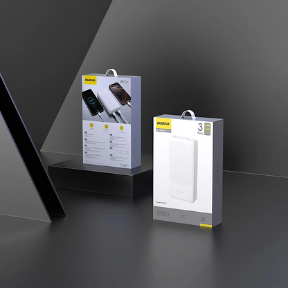 Ulkoinen akku Dudao K10Pro, 20000mAh, 12W, 2 x USB-A, Valkoinen