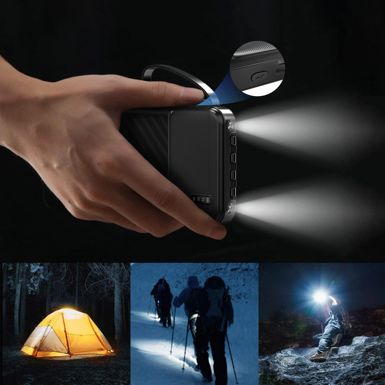 Dudao K11 Ulkoinen Akku, 10000mAh, 10W, 1 x Lightning - 1 x microUSB - 1 x USB-A - 1 x USB-C, Musta
