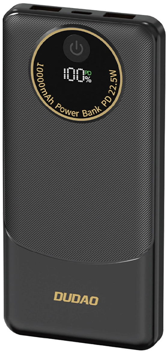 Ulkoinen akku Dudao K12, 10000mAh, 22.5W, QC + PD, 1 x USB-C - 2 x USB-A, Musta