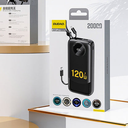 Ulkoinen akku Dudao K13, 10000mAh, 22.5W, QC + PD, 1 x Lightning - 1 x USB-A - 2 x USB-C, Musta
