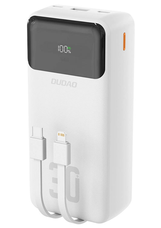 Dudao K15MAX Ulkoinen Akku, 30000mAh, 22.5W, QC + PD, 1 x USB-A - 2 x Lightning - 2 x USB-C, Valkoinen