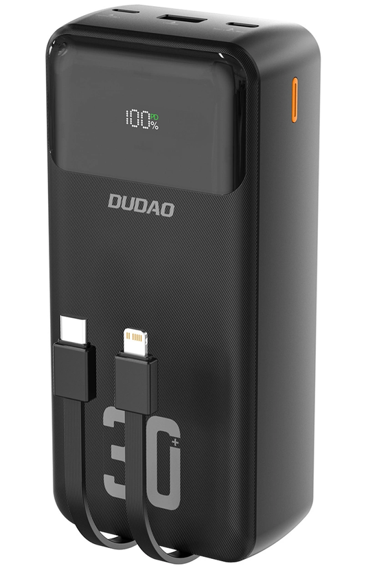 Dudao K15MAX Ulkoinen Akku, 30000mAh, 22.5W, QC + PD, 1 x USB-A - 2 x Lightning - 2 x USB-C, Musta