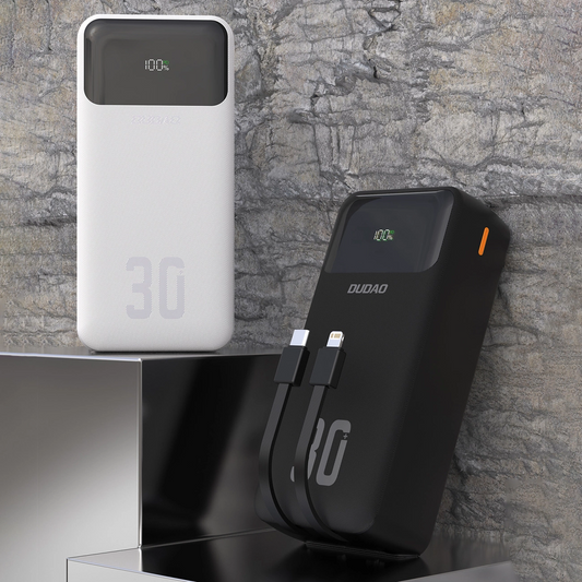 Dudao K15MAX Ulkoinen Akku, 30000mAh, 22.5W, QC + PD, 1 x USB-A - 2 x Lightning - 2 x USB-C, Musta