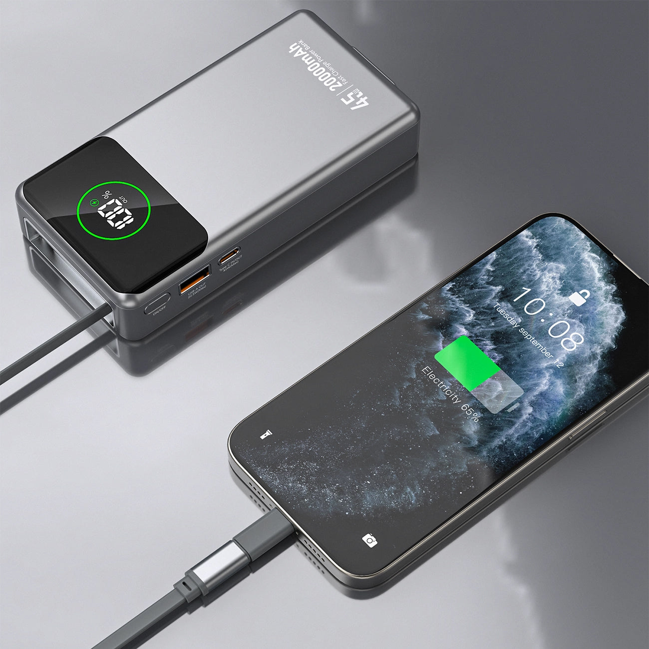 Dudao K31 Pro Ulkoinen Akku, 20000mAh, 45W, QC + PD, 1 x USB-A - 2 x USB-C, Harmaa