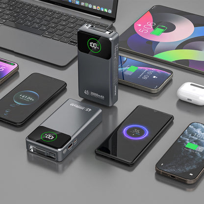 Dudao K31 Pro Ulkoinen Akku, 20000mAh, 45W, QC + PD, 1 x USB-A - 2 x USB-C, Harmaa