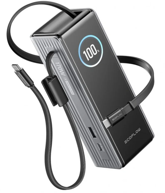 EcoFlow Rapid Ulkoinen Akku, 25000mAh, 170W, QC + PD, 1 x USB-A - 3 x USB-C, Harmaa