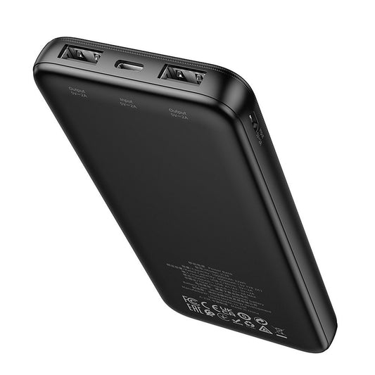 HOCO J128 Ulkoinen Akku, 10000mAh, 10W, 2 x USB-A, Musta
