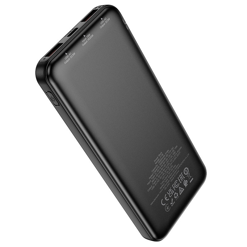 HOCO J136 -varavirtalähde, 10 000 mAh, 22,5 W, QC + PD, 1 x USB-C – 2 x USB-A, musta