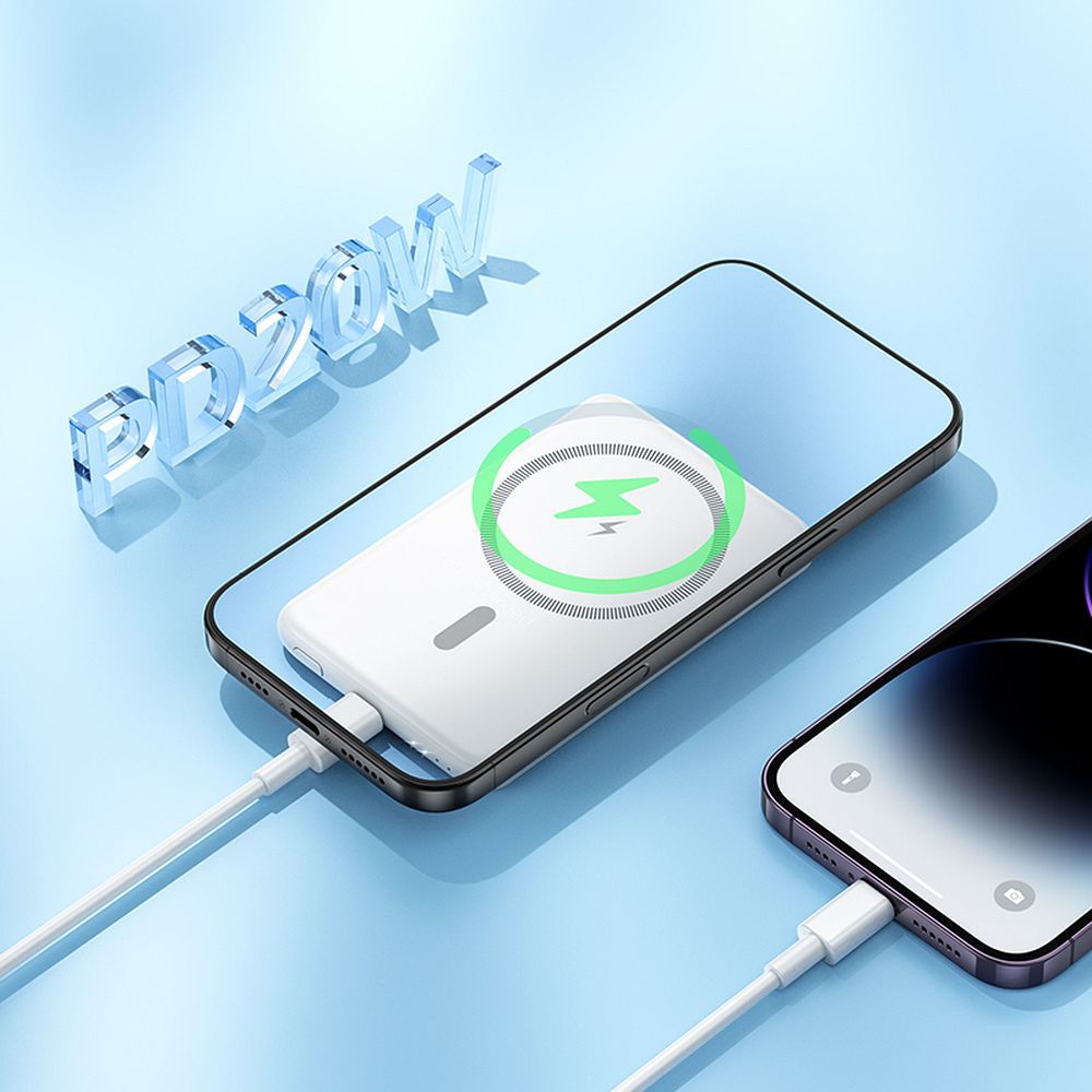 Langaton ulkoinen akku HOCO J140A, 5000mAh, 20W, PD + QI, 1 x USB-C, Valkoinen