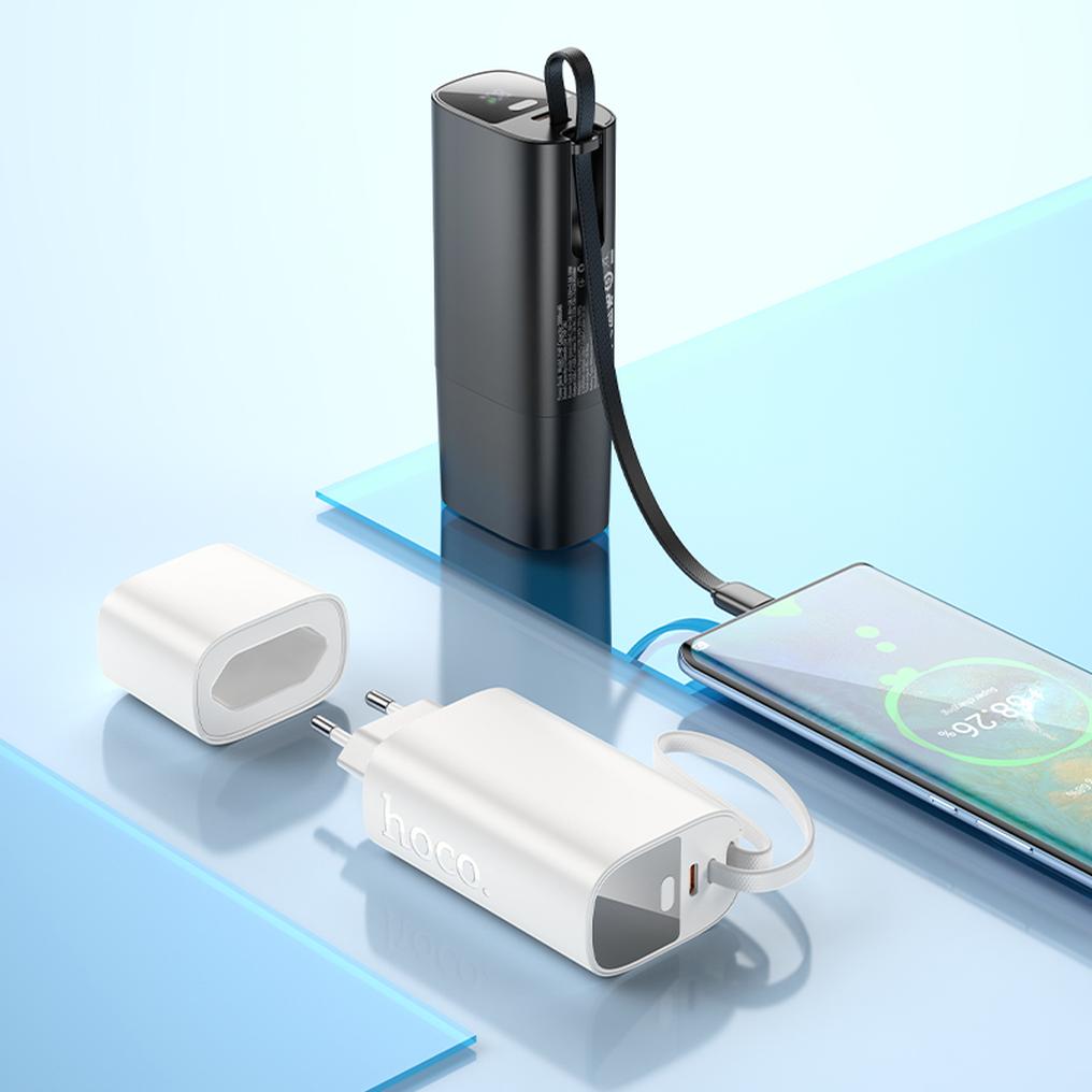 HOCO J148 2-in-1 -varavirtalähde, 5000 mAh, 20 W, PD, 2 x USB-C, musta