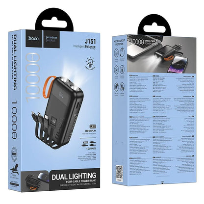 Ulkoinen akku HOCO J151, 10000mAh, 10W, 1 x Lightning - 1 x microUSB - 1 x USB-A - 1 x USB-C, Musta