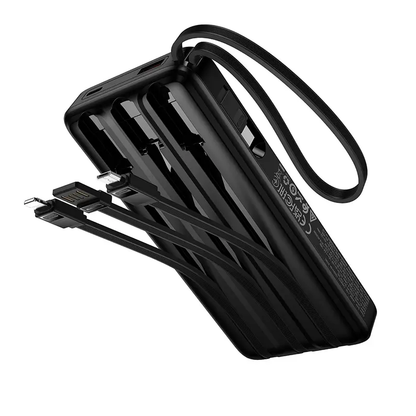 HOCO J156 Founder ulkoinen akku, 10000mAh, 22,5W, QC + PD, 1 x Lightning - 1 x microUSB - 1 x USB-A - 2 x USB-C, Musta