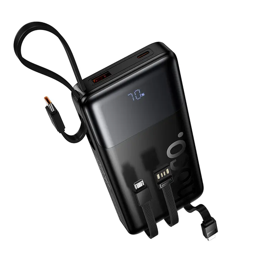 HOCO J156 Founder ulkoinen akku, 10000mAh, 22,5W, QC + PD, 1 x Lightning - 1 x microUSB - 1 x USB-A - 2 x USB-C, Musta