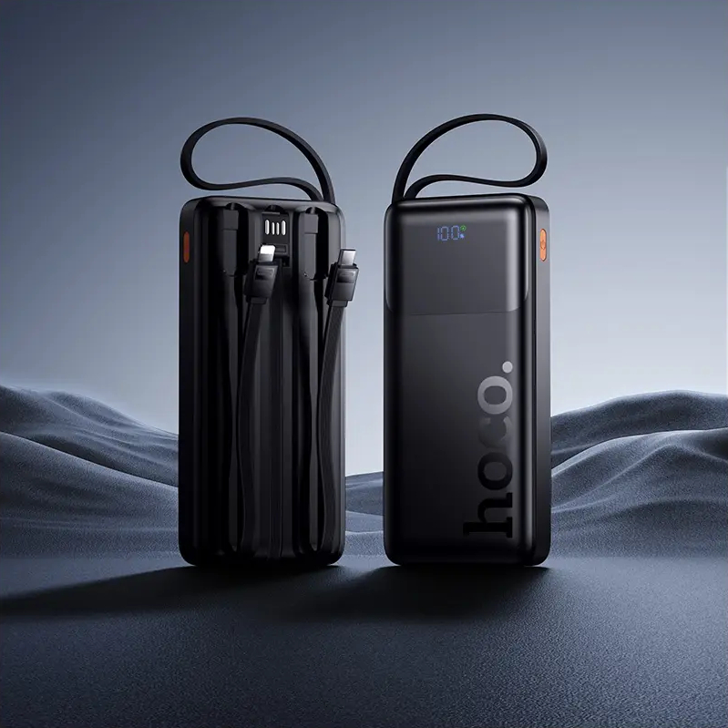 HOCO J156 Founder ulkoinen akku, 10000mAh, 22,5W, QC + PD, 1 x Lightning - 1 x microUSB - 1 x USB-A - 2 x USB-C, Musta