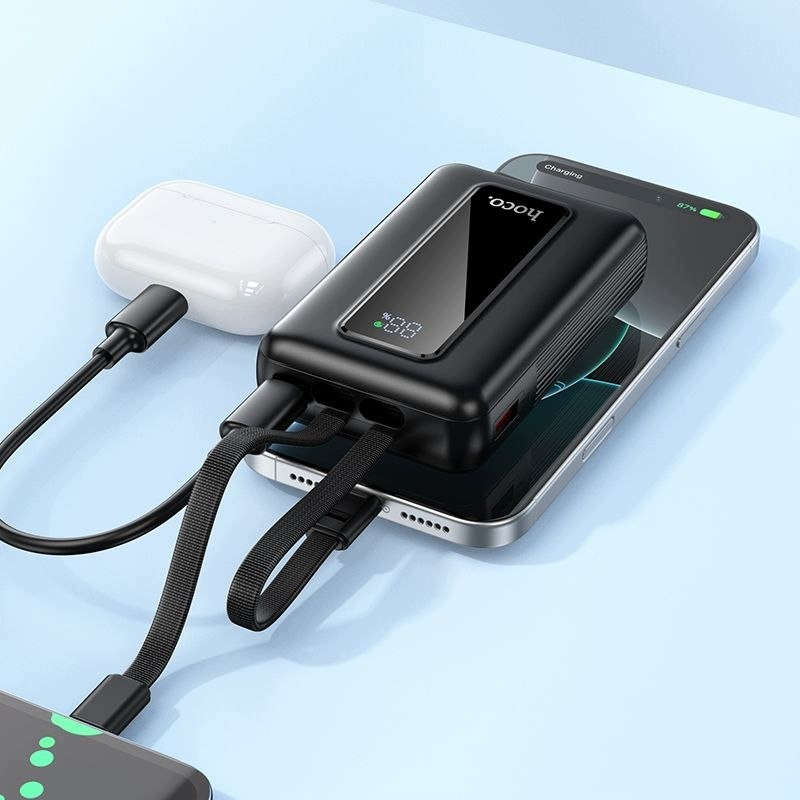 HOCO J162 Ulkoinen akku, 10000mAh, 22,5W, QC + PD, 1 x Lightning - 1 x USB-A - 2 x USB-C, Musta