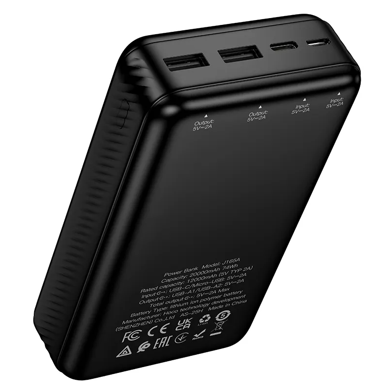 HOCO J165A Ulkoinen akku, 20000mAh, 10W, 2 x USB-A, Musta