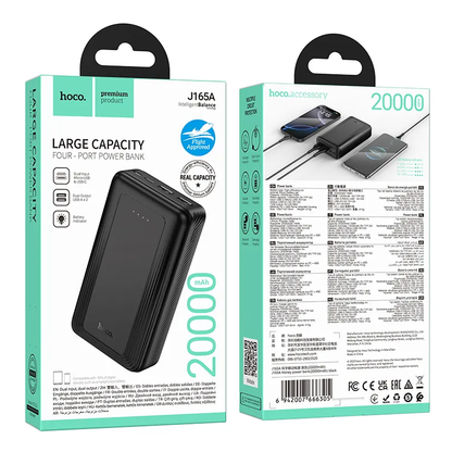 HOCO J165A Ulkoinen akku, 20000mAh, 10W, 2 x USB-A, Musta