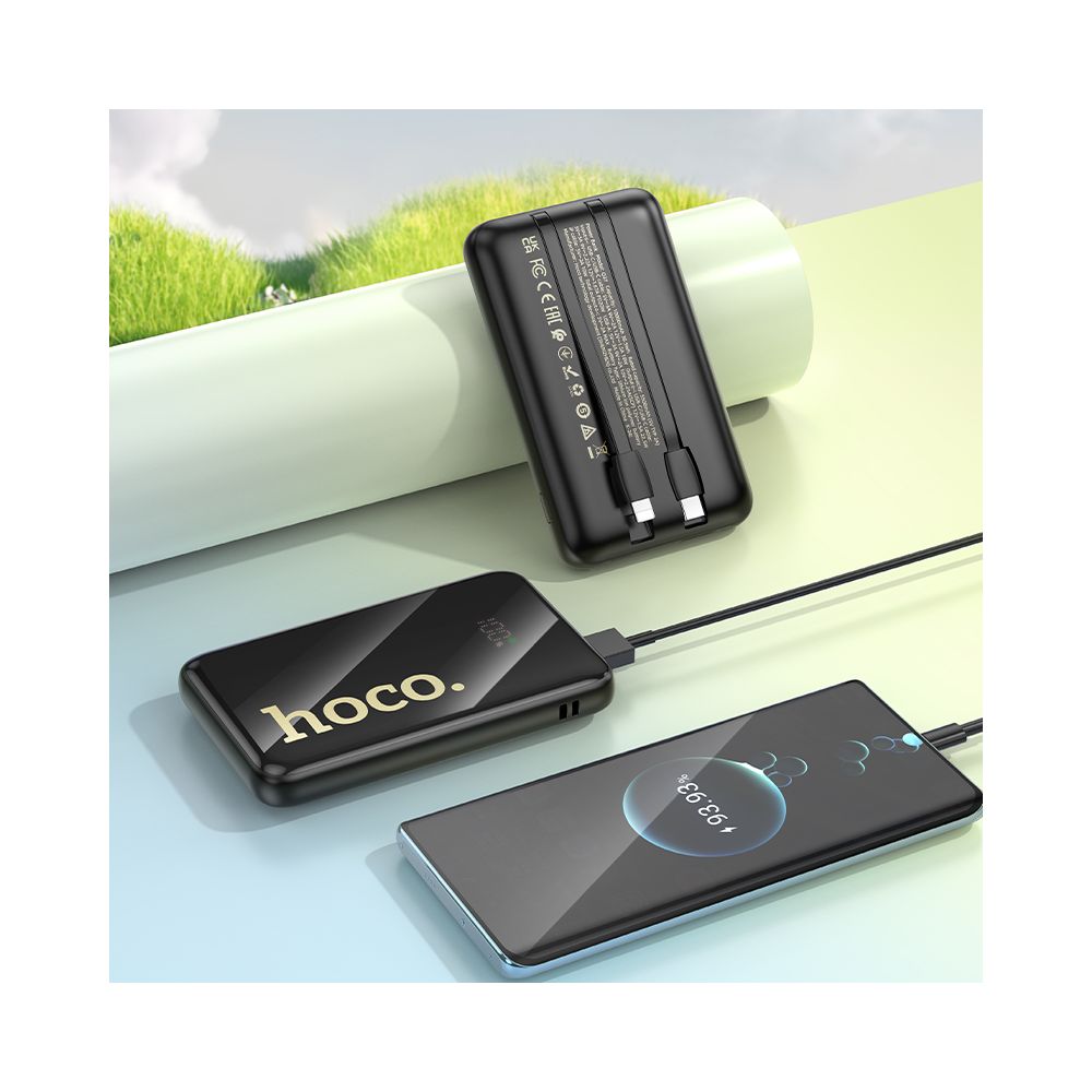 HOCO Q37 Ulkoinen akku, 10000mAh, 22,5W, QC + PD, 1 x Lightning - 1 x USB-A - 2 x USB-C, Musta