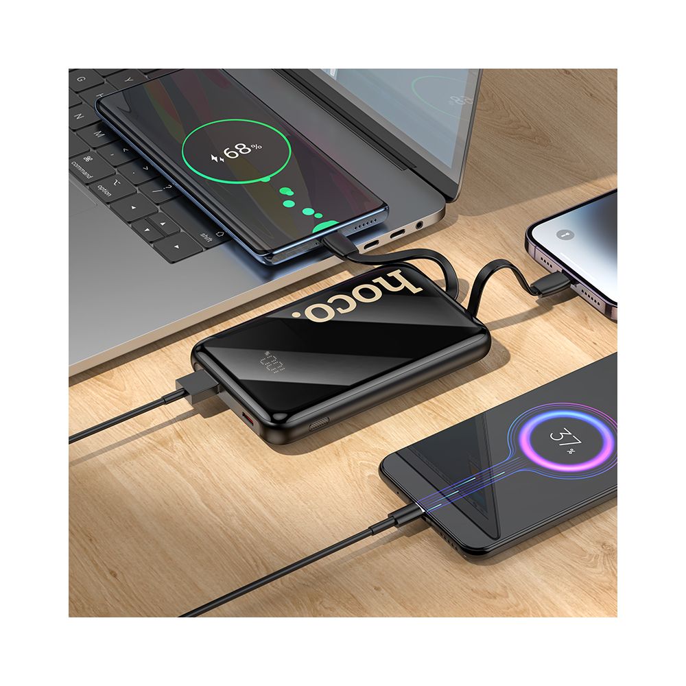 HOCO Q37 Ulkoinen akku, 10000mAh, 22,5W, QC + PD, 1 x Lightning - 1 x USB-A - 2 x USB-C, Musta
