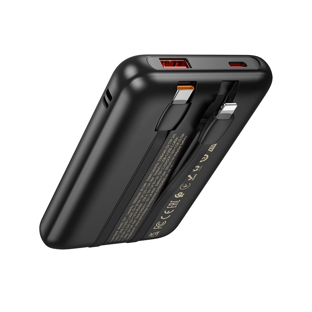 HOCO Q37 Ulkoinen akku, 10000mAh, 22,5W, QC + PD, 1 x Lightning - 1 x USB-A - 2 x USB-C, Musta