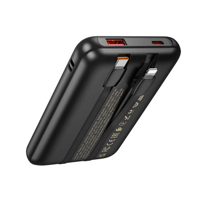 HOCO Q37 Ulkoinen akku, 10000mAh, 22,5W, QC + PD, 1 x Lightning - 1 x USB-A - 2 x USB-C, Musta