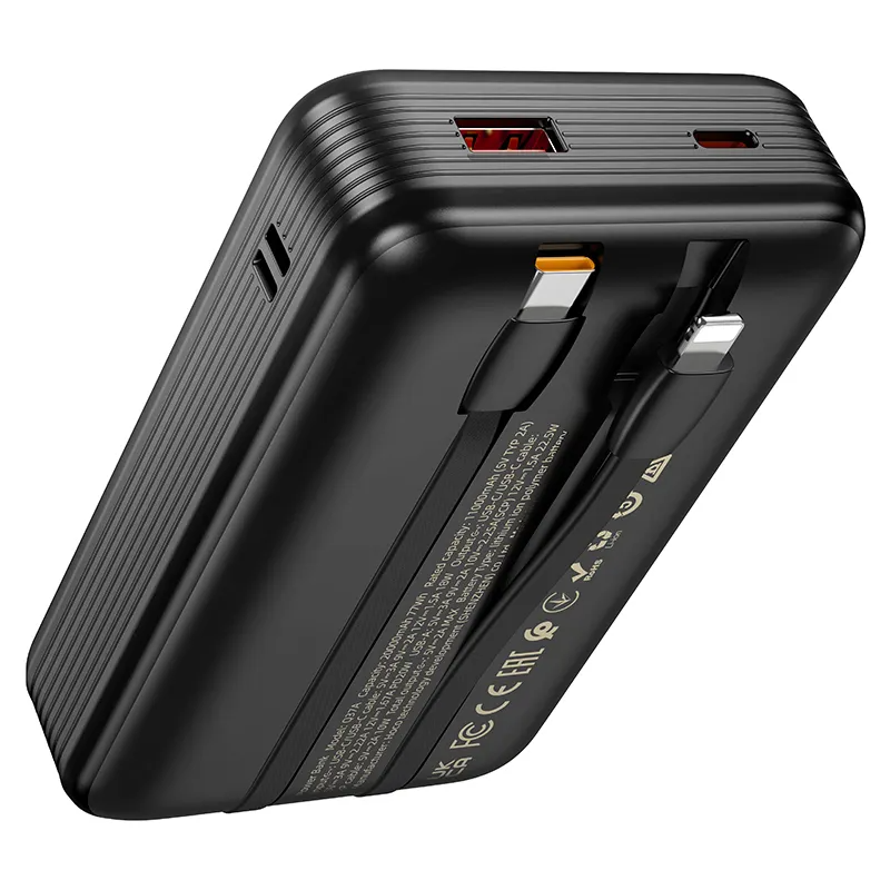 HOCO Q37A Ulkoinen akku, 20000mAh, 22,5W, QC + PD, 1 x Lightning - 1 x USB-A - 2 x USB-C, Musta