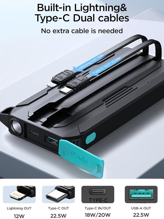 Ulkoinen akku Joyroom JR-L017, 10000mAh, 22.5W, QC + PD, 1 x Lightning - 1 x USB-A - 2 x USB-C, Musta