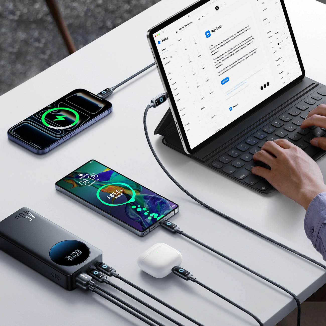 Joyroom JR-PBF02 Pro ulkoinen akku, 20000mAh, 45W, QC + PD, 2 x USB-A - 2 x USB-C, Musta