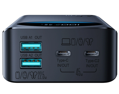 Joyroom JR-PBF02 Pro ulkoinen akku, 20000mAh, 45W, QC + PD, 2 x USB-A - 2 x USB-C, Musta