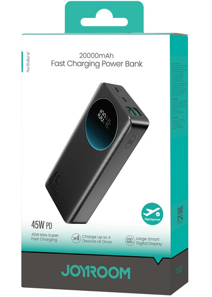 Joyroom JR-PBF02 Pro ulkoinen akku, 20000mAh, 45W, QC + PD, 2 x USB-A - 2 x USB-C, Musta