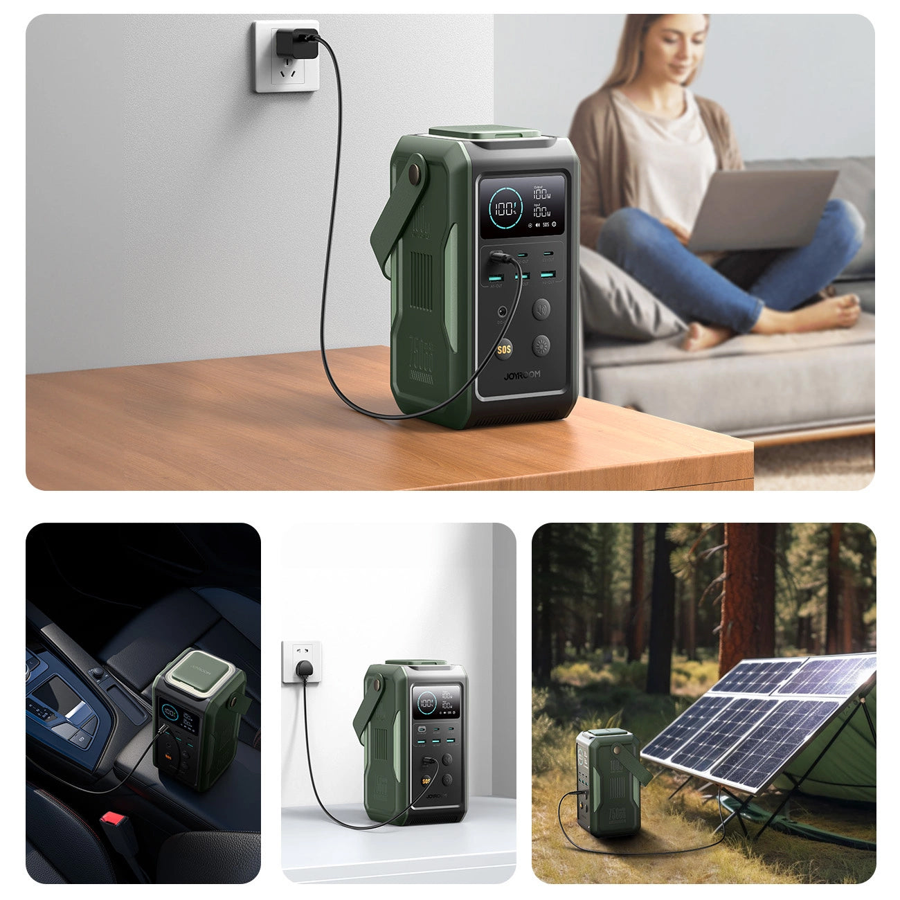 Joyroom JR-PBF10 ulkoinen akku, 75000mAh, 100W, QC + PD, 3 x USB-A - 3 x USB-C, Vihreä