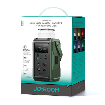 Joyroom JR-PBF10 ulkoinen akku, 75000mAh, 100W, QC + PD, 3 x USB-A - 3 x USB-C, Vihreä