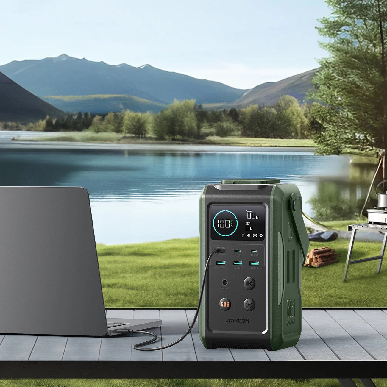 Joyroom JR-PBF10 ulkoinen akku, 75000mAh, 100W, QC + PD, 3 x USB-A - 3 x USB-C, Vihreä