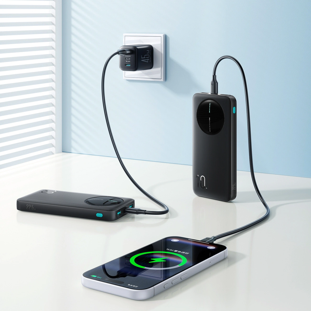 Joyroom JR-PBF12 Pro ulkoinen akku, 10000mAh, 22,5W, QC + PD, 1 x USB-C - 2 x USB-A, Musta