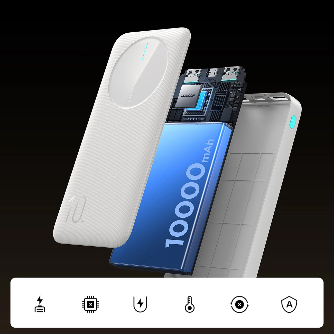 Ulkoinen akku Joyroom JR-PBF12, 10000mAh, 12W, 1 x USB-C - 2 x USB-A, Valkoinen