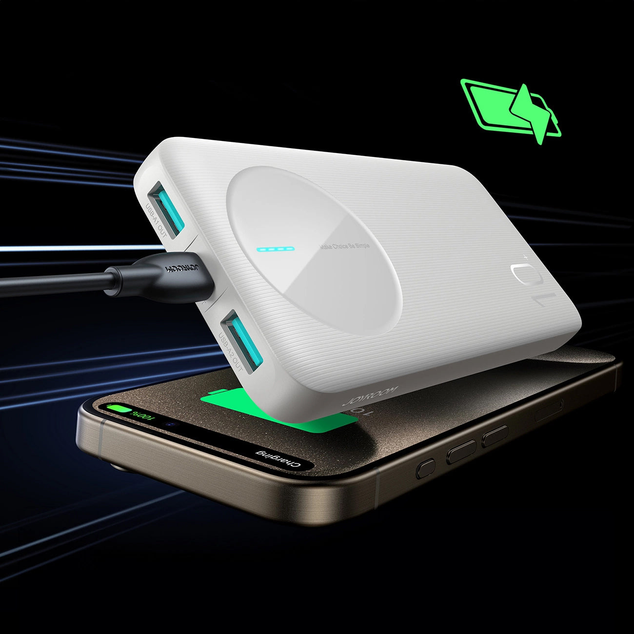 Ulkoinen akku Joyroom JR-PBF12, 10000mAh, 12W, 1 x USB-C - 2 x USB-A, Valkoinen