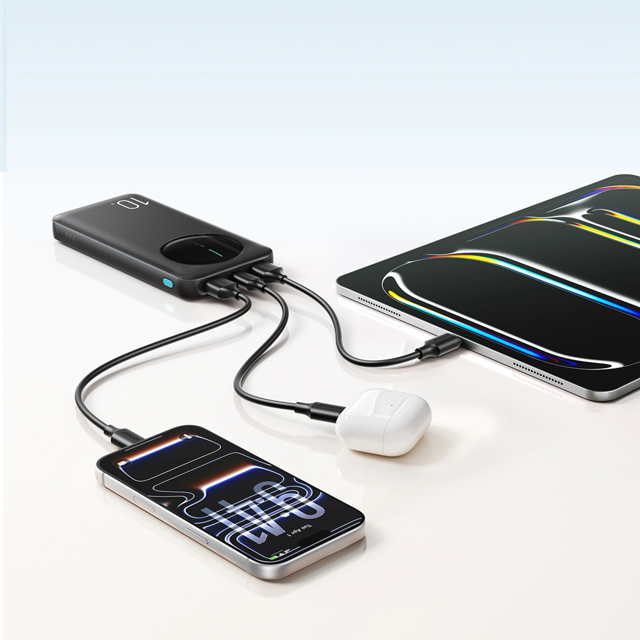 Joyroom JR-PBF12 Pro ulkoinen akku, 10000mAh, 22,5W, QC + PD, 1 x USB-C - 2 x USB-A, Musta