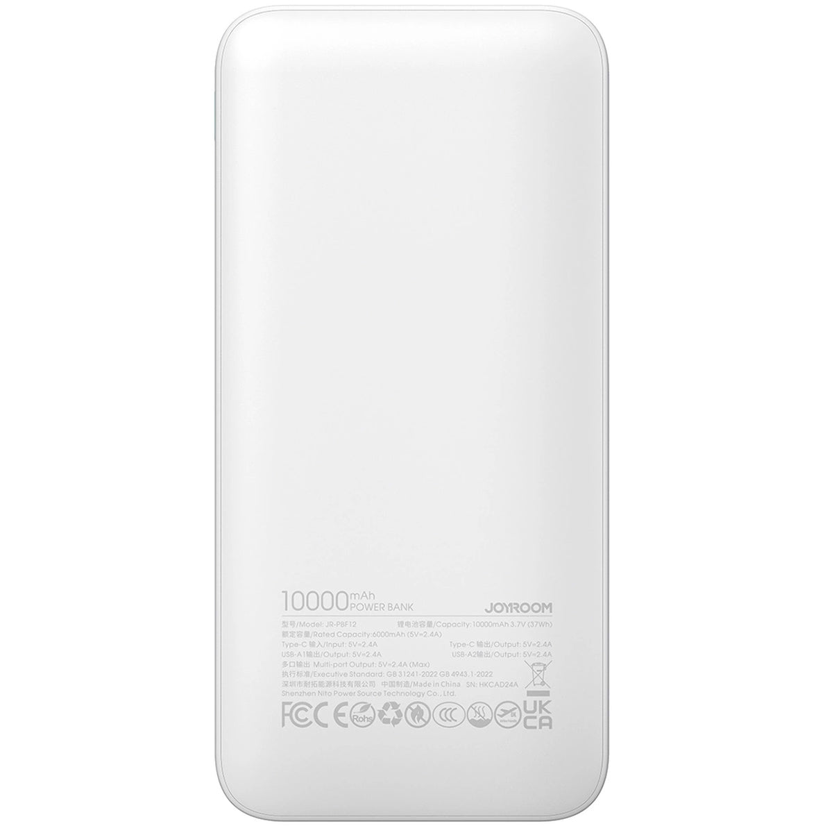Ulkoinen akku Joyroom JR-PBF12, 10000mAh, 12W, 1 x USB-C - 2 x USB-A, Valkoinen