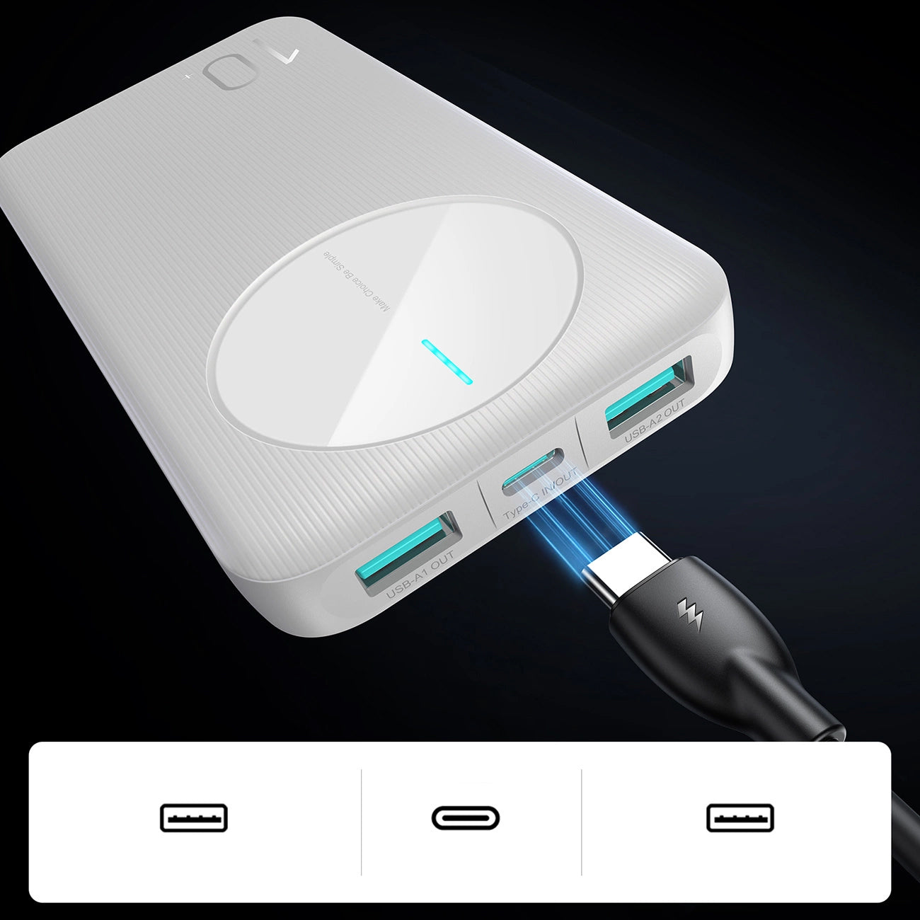 Ulkoinen akku Joyroom JR-PBF12, 10000mAh, 12W, 1 x USB-C - 2 x USB-A, Valkoinen