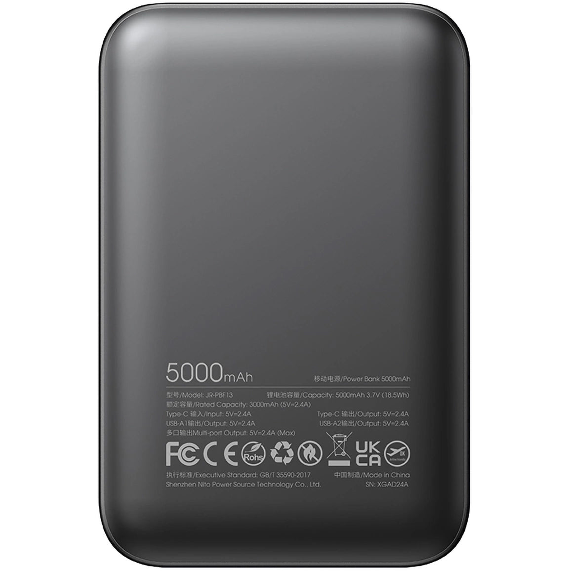 Ulkoinen akku Joyroom JR-PBF13, 5000mAh, 12W, 1 x USB-C - 2 x USB-A, Musta