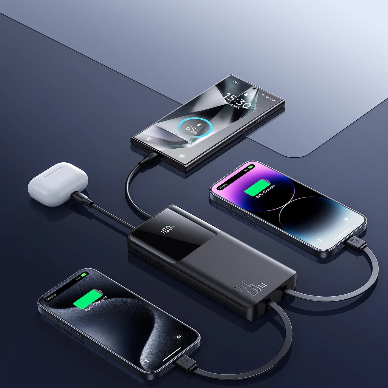 Ulkoinen akku Joyroom JR-PBF19, 10000mAh, 22.5W, QC + PD, 1 x Lightning - 1 x USB-A - 2 x USB-C, Musta