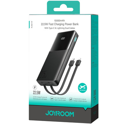 Ulkoinen akku Joyroom JR-PBF19, 10000mAh, 22.5W, QC + PD, 1 x Lightning - 1 x USB-A - 2 x USB-C, Musta