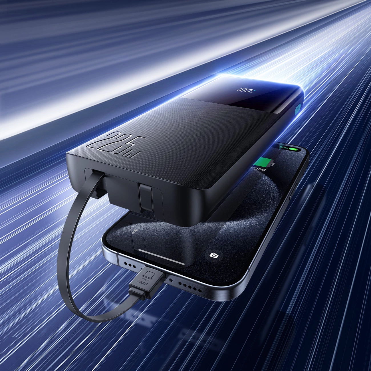 Ulkoinen akku Joyroom JR-PBF19, 10000mAh, 22.5W, QC + PD, 1 x Lightning - 1 x USB-A - 2 x USB-C, Musta