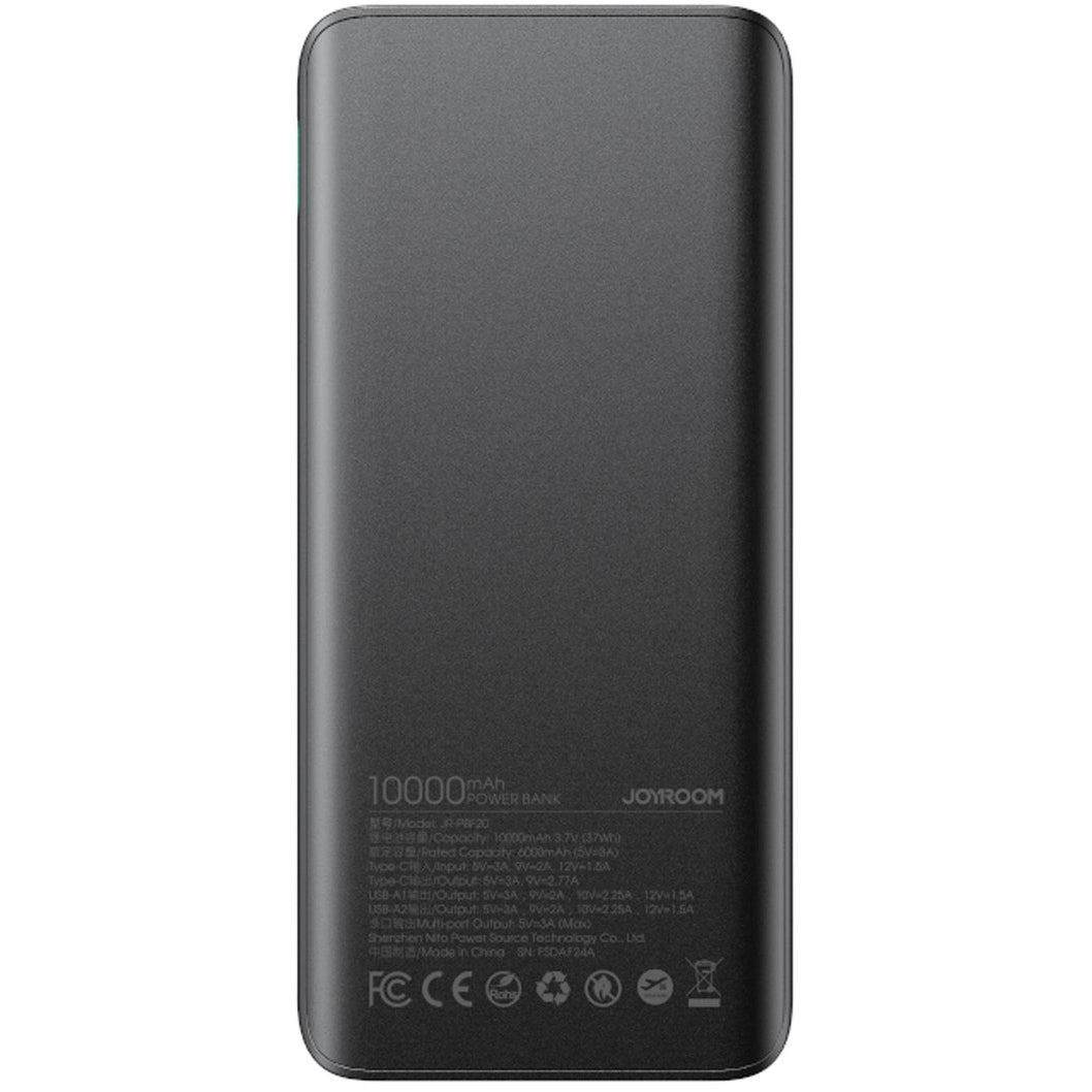 Ulkoinen akku Joyroom JR-PBF20, 10000mAh, 25W, QC + PD, 1 x USB-C - 2 x USB-A, Musta