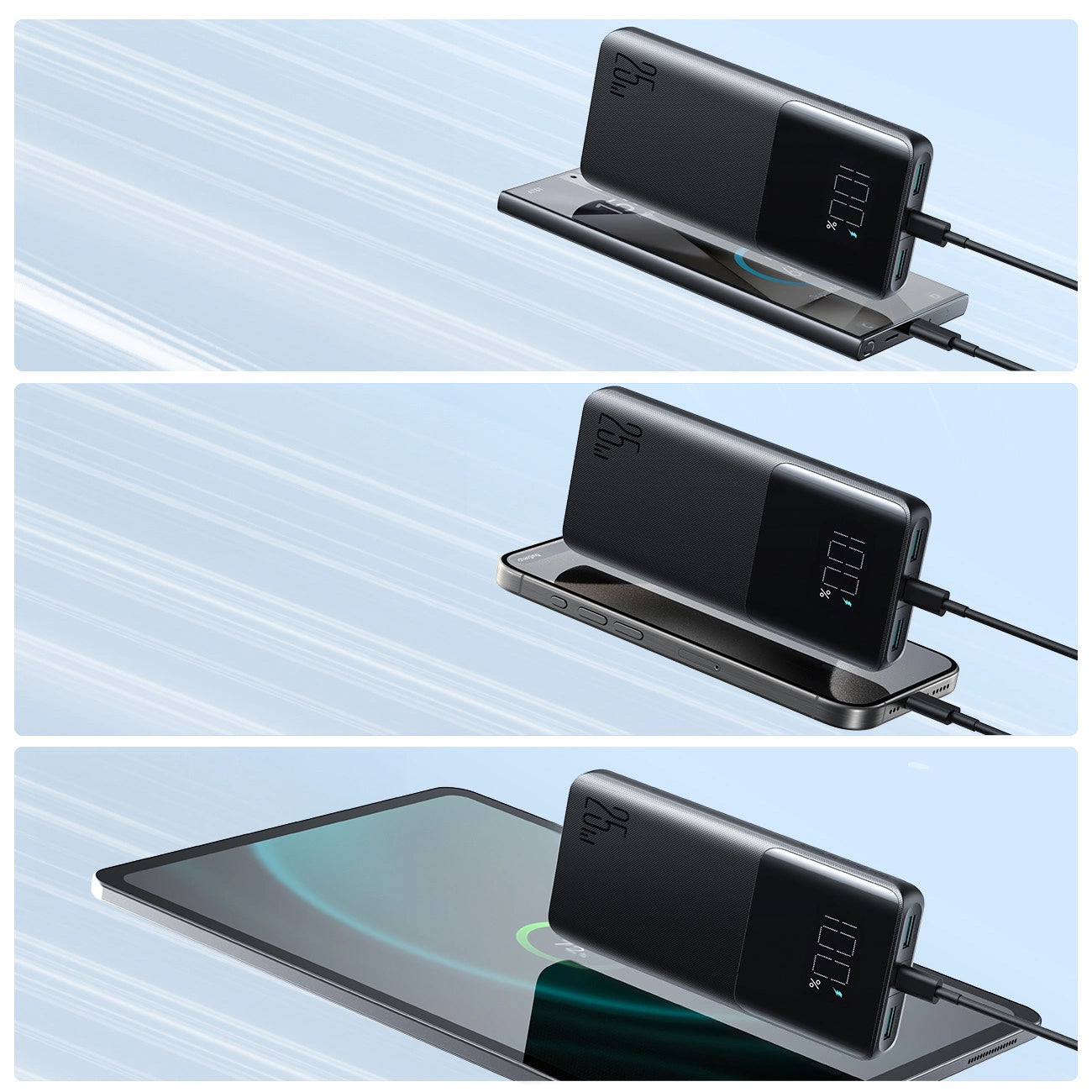 Ulkoinen akku Joyroom JR-PBF20, 10000mAh, 25W, QC + PD, 1 x USB-C - 2 x USB-A, Musta